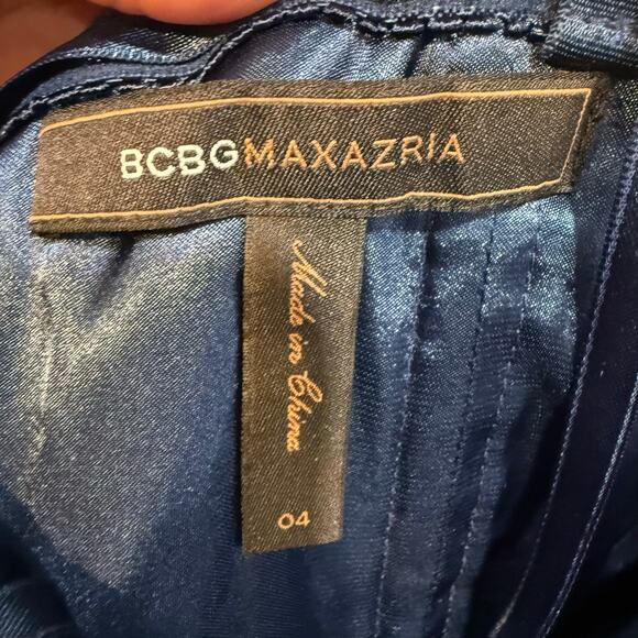 BCBGMaxazria Navy Silk Strapless Cocktail Midi Dress Sz 4 - Picture 5 of 11